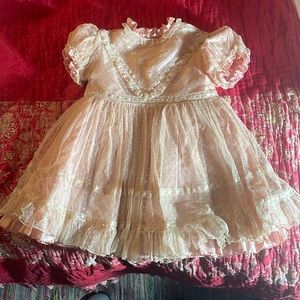 Vintage Girls 1940s White House of London Lace and Satin Pink and Cream Dress